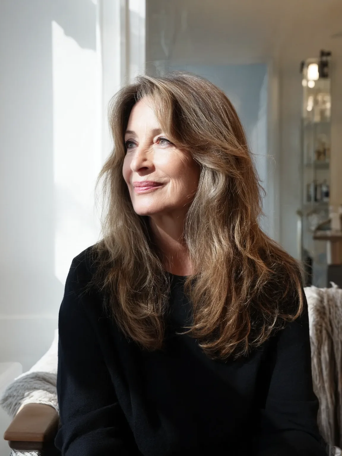 Long Wavy Layers in Ash Brown with Highlights